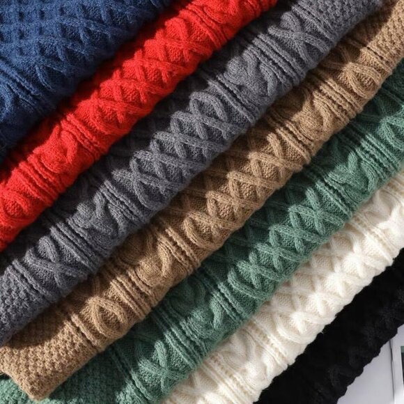 Cable Knit Sweater Women Men Cotton Cream Green Oversized Casual Warm - Picture 4 of 4